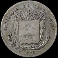 Costa Rica 1875 Silver 50 Centavos KM#112 Very Fine
