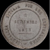 Spain 1873 Silver 5 Pesetas Siege Coin KM#716 good VF