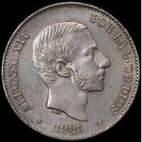 Philippines 1885 Silver 50 Centavos KM#150 about EF