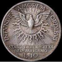 Vatican City 1939 Silver 10 Lire KM#21 Sede Vacante about Unc
