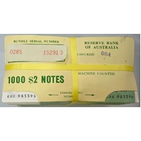 1985 Block of 10 * $2 Note Bundles Johnston/Fraser R89 Uncirculated