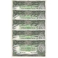 1961 One Pound Consecutive Run of 5 Coombs/Wilson R34B Uncirculated