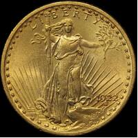 United States 1922 Gold 20 Dollar Saint-Gaudens KM# 131 about Unc