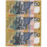 1995 $50 Consecutive Trio of Notes Fraser/Evans R516a Ink Smudge Error Uncirculated