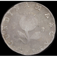 Republic of Colombia 1821 BaJF Silver 8 Reales KM#C6 AVF