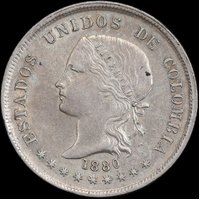 Colombia 1880 Silver 50 Centavos KM#177 good EF