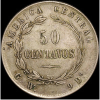 Costa Rica 1885 Silver 50 Centavos KM#124 good VF
