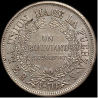 Bolivia 1870 Silver Boliviano KM#155 good EF