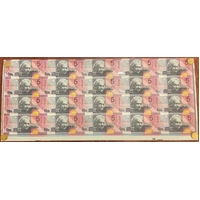 2001 5 Dollar Uncut 1/2 Sheet of 20 Notes Federation MacFarlane Evans