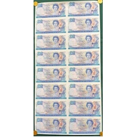 New Zealand 1990 Uncut 1/2 Sheet of 16 10 Dollar Notes Treaty of Waitangi