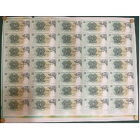 Papua New Guinea 1990 Uncut Sheet of 35 2 Kina Notes Uncirculated