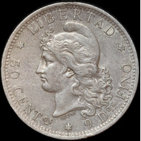 Argentina 1882 Silver 50 Centavos KM#28 Extremely Fine