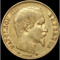France 1856-A Gold 20 Franc Napoleon KM#781.1 EF