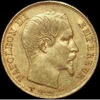 France 1859-A Gold 20 Franc Napoleon KM#781.1 EF