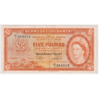 Bermuda 1957 5 Pounds Note P#21c good VF With Security Thread