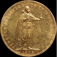 Hungary 1908 Gold 100 Korona KM#491 about Unc