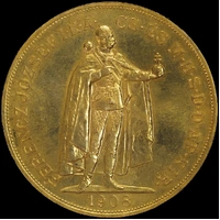 Hungary 1908 Gold 100 Korona KM#491 about Unc