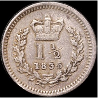 1835 Silver 1 1/2 Pence William IV S#3839 EF