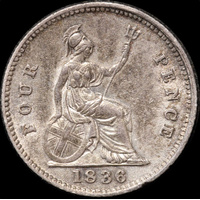 1836 Silver 4 Pence William IV S#3837 about Unc