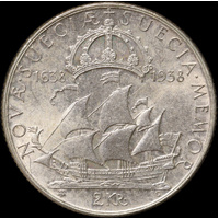 Sweden 1938 Silver 2 Kronor Gustaf V KM#807 Uncirculated