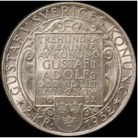 Sweden 1932 Silver 2 Kronor Gustaf V KM#805 Uncirculated