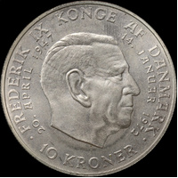 Denmark 1972 Silver 10 Kroner Margrethe II KM#858 Uncirculated