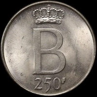 Belgium 1976 Silver 250 Francs KM#158.1 Uncirculated