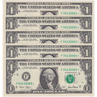 USA (Atlanta) 2001 Consecutive Run of 5 1 Dollar Star Notes P#509 Uncirculated