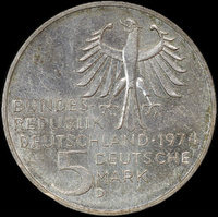 Germany 1974 Silver 5 Deutsche Mark KM#139 Uncirculated Immanuel Kant