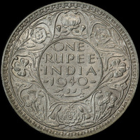 India (British) 1940 Silver 1 Rupee KM#556 Uncirculated