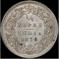 India (British) 1876 Silver 1/4 Rupee KM#470 GEF