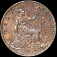 1887 Copper Halfpenny Victoria S#3956 about Uncirculated