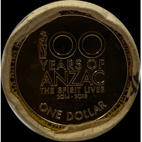 2016 $1 Mint Roll 100 Years of ANZAC Spirit Heads/Tails