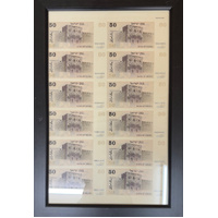 Israel 1978 50 Sheqalim Uncut Sheet of 12 Banknotes in Frame Uncirculated