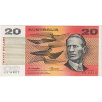 1976 $20 Note Gothic Serials Centre Thread XSU Last Prefix Knight/Wheeler R406aL Uncirculated