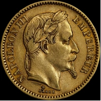 France 1865-A Gold 20 Franc KM#801.1 good VF