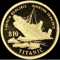 Kiribati 1998 Gold Proof 1 Dollar KM# 27 Titanic