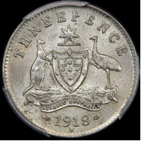 1918 Threepence Choice Uncirculated (PCGS MS62)