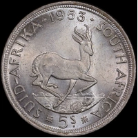 South Africa 1953 Silver 5 Shillings KM#52 Uncirculated