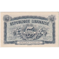 Lebanon 1942 5 Piastres P# 49 Uncirculated