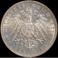 German States (Bavaria) 1911 Silver 3 Mark KM# 998 GEF