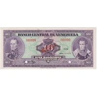 Venezuela 11.4.1972 Specimen 10 Bolivares P# 61s1 Uncirculated