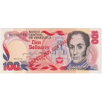 Venezuela 29.1.1980 Specimen 100 Bolivares P# 59s Uncirculated