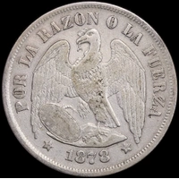 Chile 1878 Silver Peso KM# 142 good VF