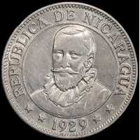 Nicaragua 1929 Silver 50 Centavos KM#15 about Unc