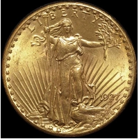United States 1927 Gold 20 Dollar Double Eagle KM# 131 about Unc