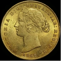 1867 Sydney Mint Type II Sovereign about Uncirculated