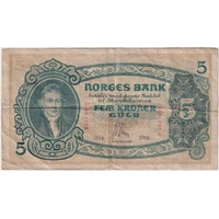 Norway 1914 5 Kroner (Christie Issue) P#7a Fine