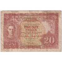 Malaya 1941 20 Cents Pick# 9 Fine