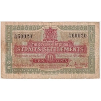 Straits Settlements 1919 10 Cents Pick# 8 Fine